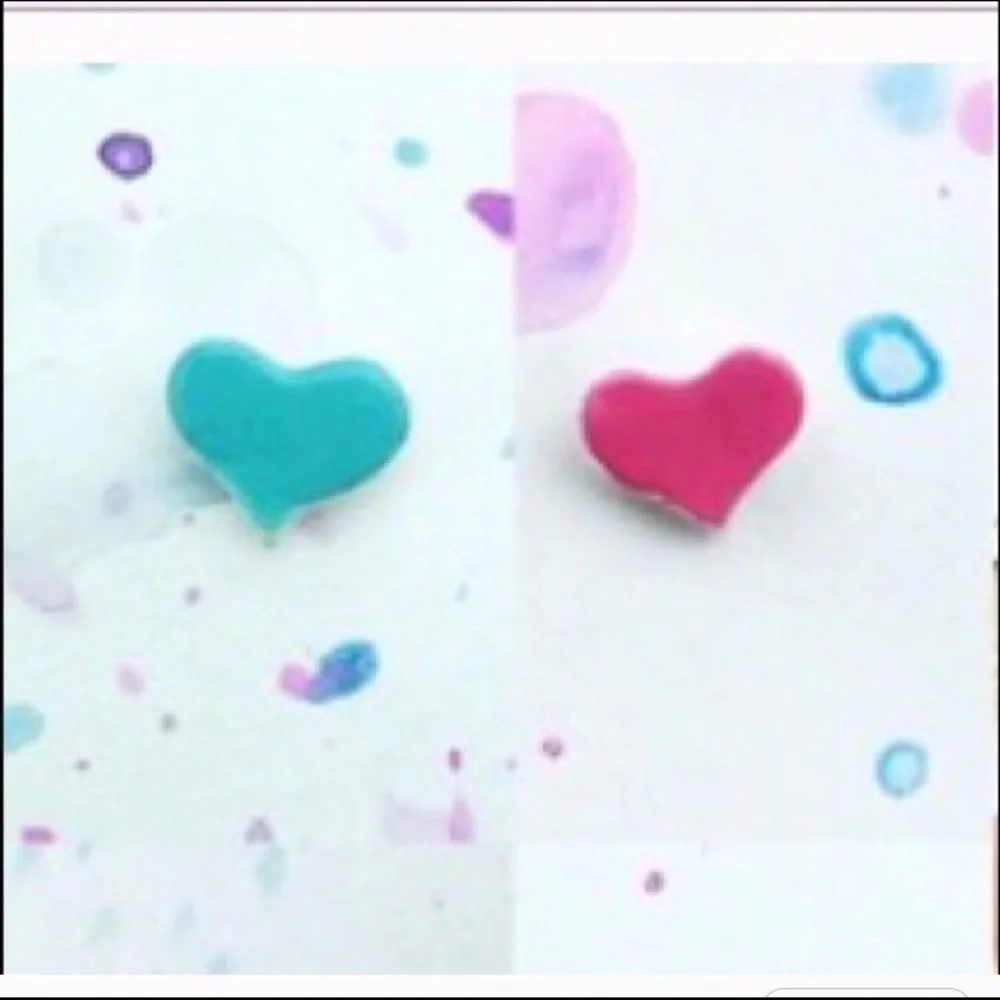WILA blue pink white yellow small dainty heart pierced stud earrings girls &kids